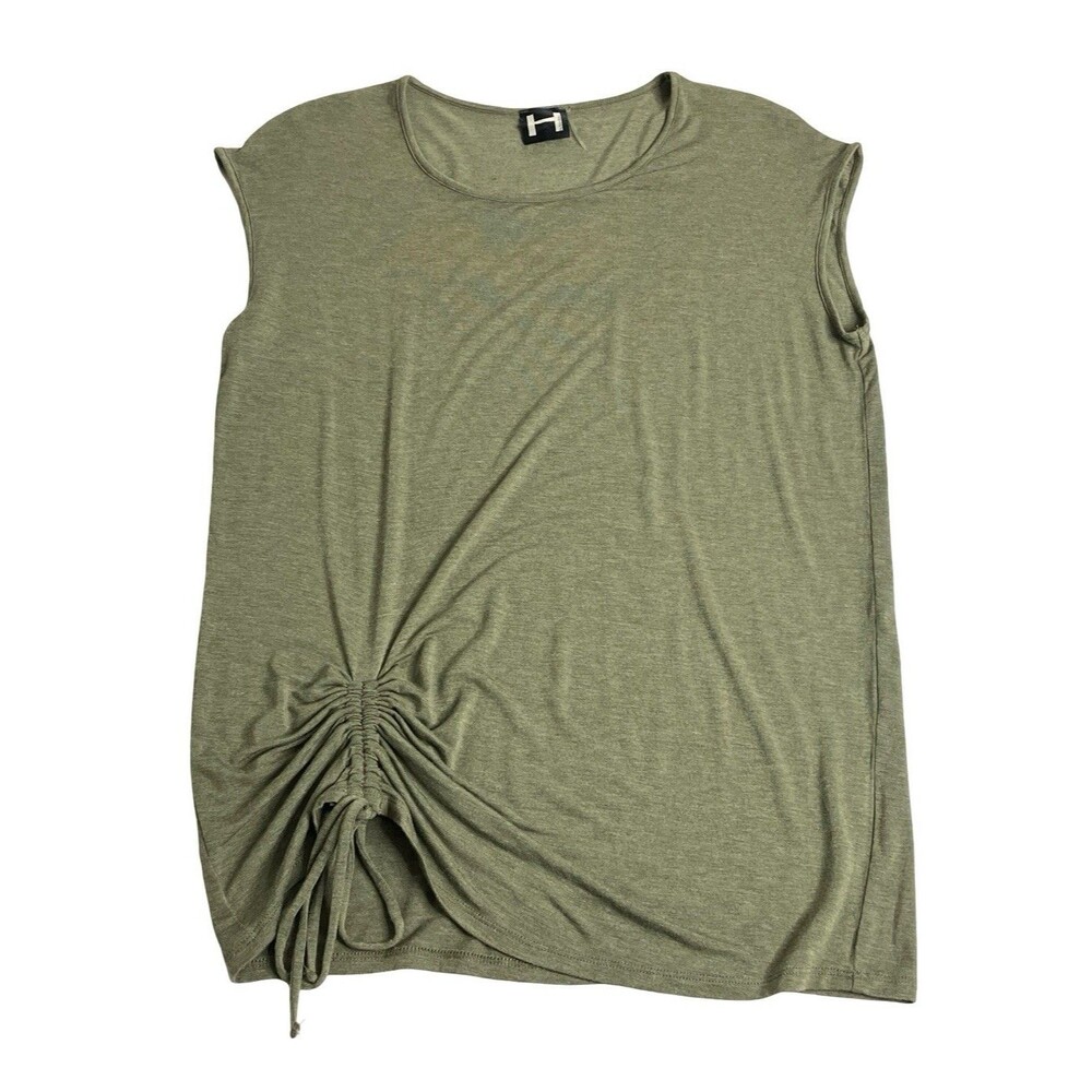 H by Bordeaux Top Womens S Green Ruched Sleeveless Oversized‎ Boxy Chic Casual